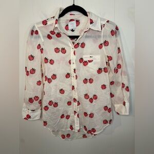 Anthropologie HD in Paris Hanalei Strawberry Print Button Down Blouse Shirt, 2